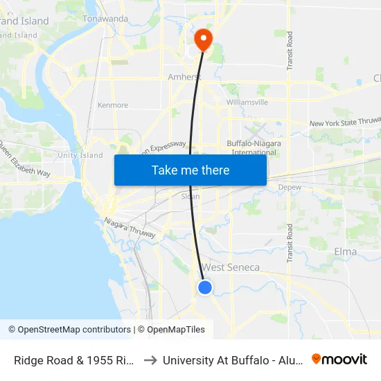 Ridge Road & 1955 Ridge Road to University At Buffalo - Alumni Arena map