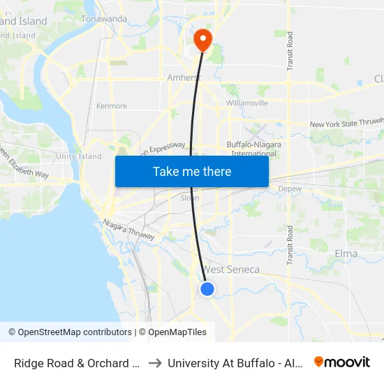 Ridge Road & Orchard Park Road to University At Buffalo - Alumni Arena map