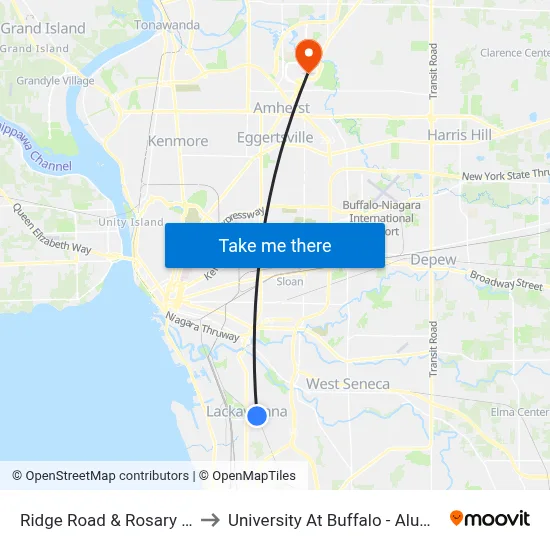 Ridge Road & Rosary Avenue to University At Buffalo - Alumni Arena map
