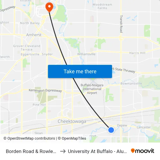 Borden Road & Rowley Avenue to University At Buffalo - Alumni Arena map
