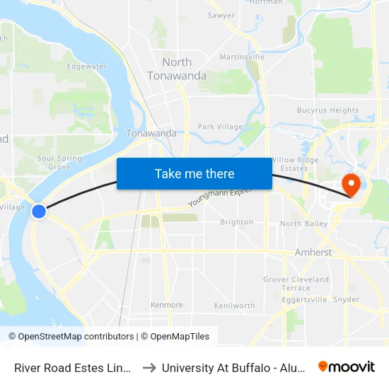 River Road & Estes Lines to University At Buffalo - Alumni Arena map