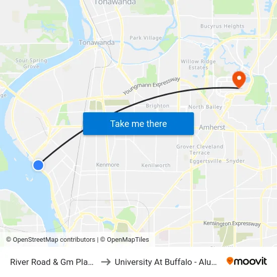 River Road & Gm Plant North to University At Buffalo - Alumni Arena map