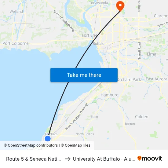 Route 5 & Seneca Nations Bingo to University At Buffalo - Alumni Arena map