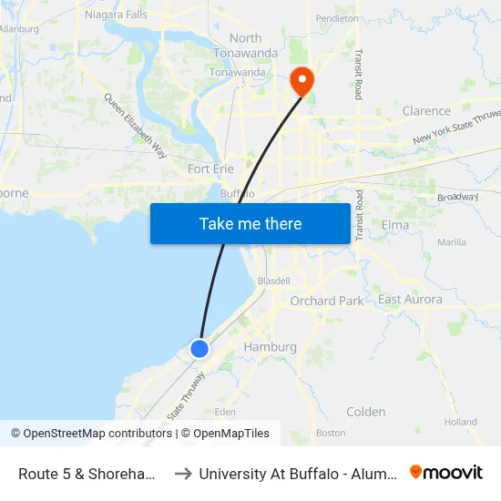 Route 5 & Shoreham Drive to University At Buffalo - Alumni Arena map