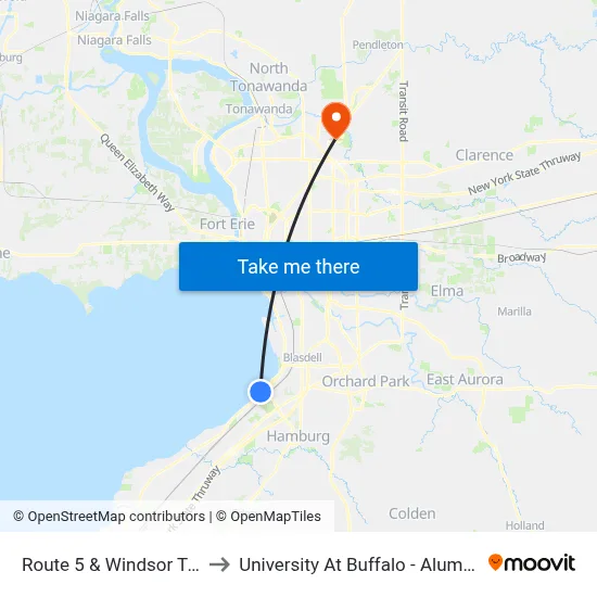 Route 5 & Windsor Terrace to University At Buffalo - Alumni Arena map