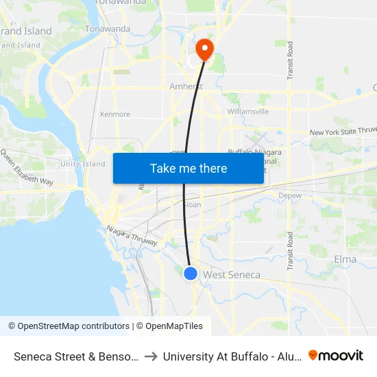 Seneca Street & Benson Avenue to University At Buffalo - Alumni Arena map
