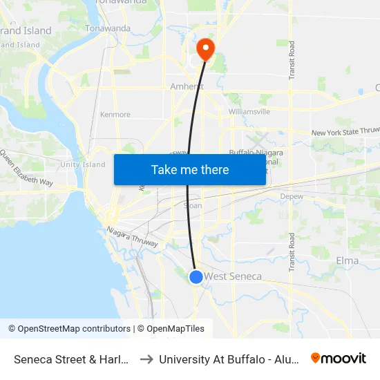 Seneca Street & Harlem Road to University At Buffalo - Alumni Arena map