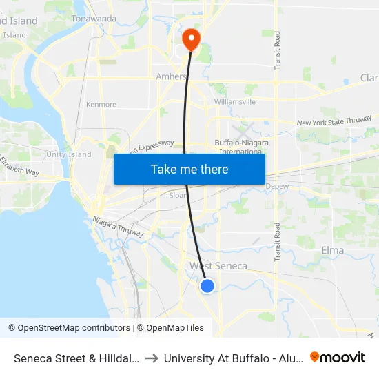 Seneca Street & Hilldale Avenue to University At Buffalo - Alumni Arena map