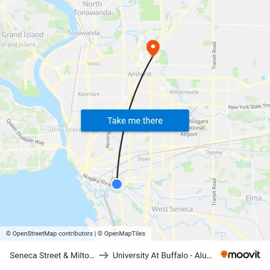 Seneca Street & Milton Street to University At Buffalo - Alumni Arena map