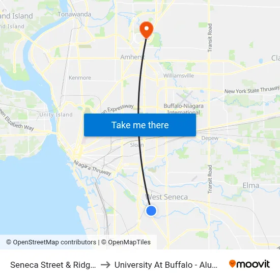 Seneca Street & Ridge Road to University At Buffalo - Alumni Arena map
