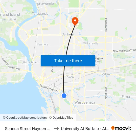 Seneca Street Hayden Street North to University At Buffalo - Alumni Arena map