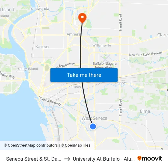 Seneca Street & St. Davids Drive to University At Buffalo - Alumni Arena map