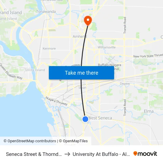 Seneca Street & Thorndale Avenue to University At Buffalo - Alumni Arena map