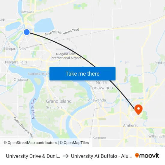 University Drive & Dunleavy Hall to University At Buffalo - Alumni Arena map