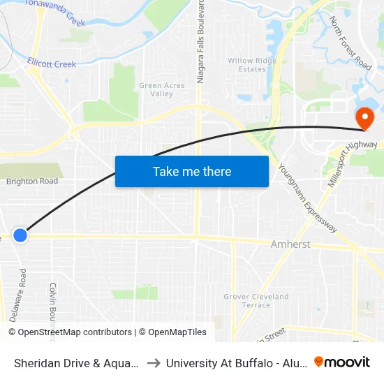 Sheridan Drive & Aquatic Center to University At Buffalo - Alumni Arena map