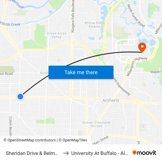 Sheridan Drive & Belmont Avenue to University At Buffalo - Alumni Arena map