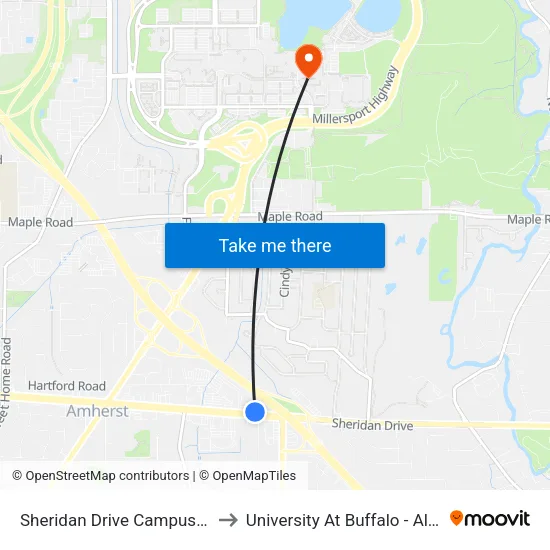Sheridan Drive & Campus Drive to University At Buffalo - Alumni Arena map