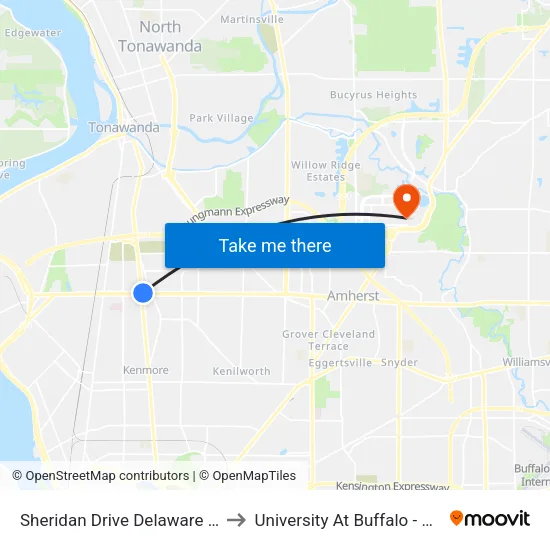 Sheridan Drive Delaware Avenue West to University At Buffalo - Alumni Arena map