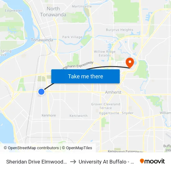 Sheridan Drive Elmwood Avenue East to University At Buffalo - Alumni Arena map