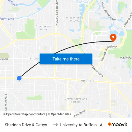 Sheridan Drive & Gettysburg Avenue to University At Buffalo - Alumni Arena map