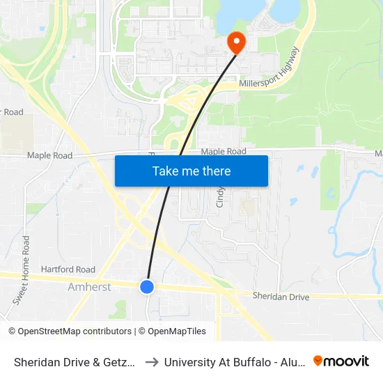 Sheridan Drive & Getzville Road to University At Buffalo - Alumni Arena map