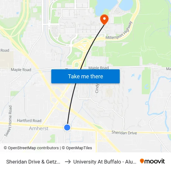 Sheridan Drive & Getzville Road to University At Buffalo - Alumni Arena map