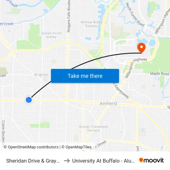 Sheridan Drive & Grayton Road to University At Buffalo - Alumni Arena map