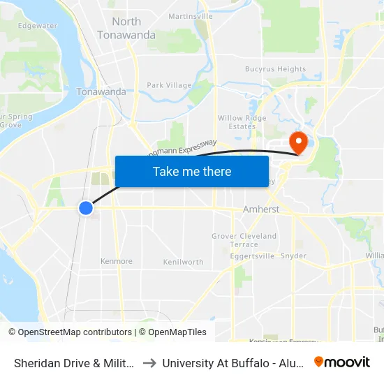 Sheridan Drive & Military Road to University At Buffalo - Alumni Arena map