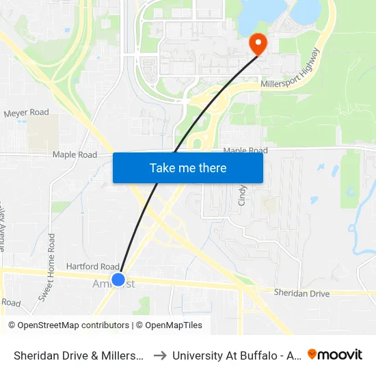 Sheridan Drive & Millersport Highway to University At Buffalo - Alumni Arena map