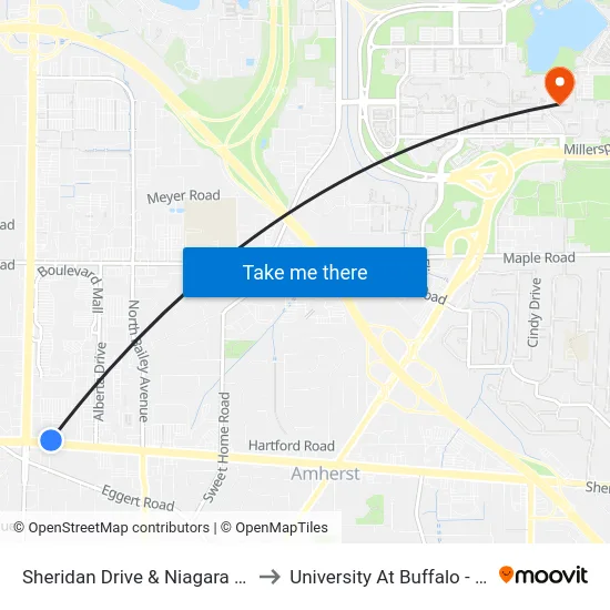 Sheridan Drive & Niagara Falls Boulevard to University At Buffalo - Alumni Arena map