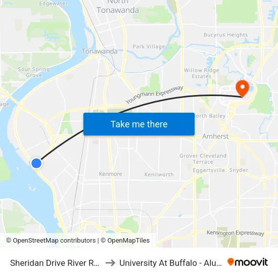 Sheridan Drive River Road West to University At Buffalo - Alumni Arena map