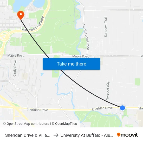 Sheridan Drive & Village Green to University At Buffalo - Alumni Arena map