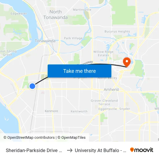 Sheridan-Parkside Drive & Shelley Court to University At Buffalo - Alumni Arena map