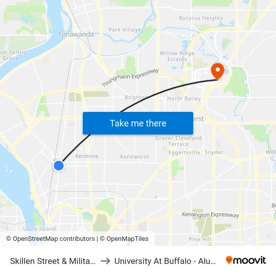 Skillen Street & Military Road to University At Buffalo - Alumni Arena map