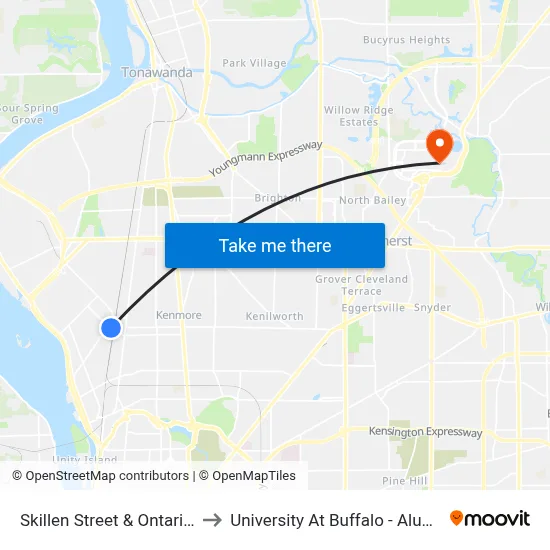 Skillen Street & Ontario Street to University At Buffalo - Alumni Arena map