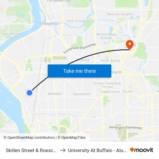 Skillen Street & Roesch Avenue to University At Buffalo - Alumni Arena map