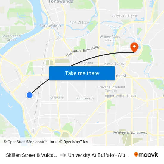 Skillen Street & Vulcan Street to University At Buffalo - Alumni Arena map