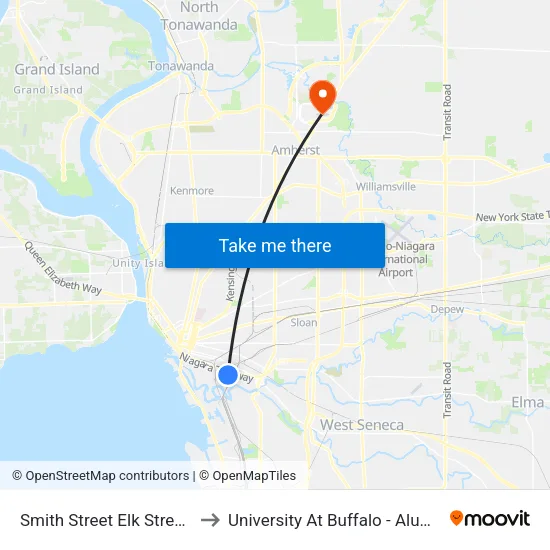 Smith Street Elk Street South to University At Buffalo - Alumni Arena map