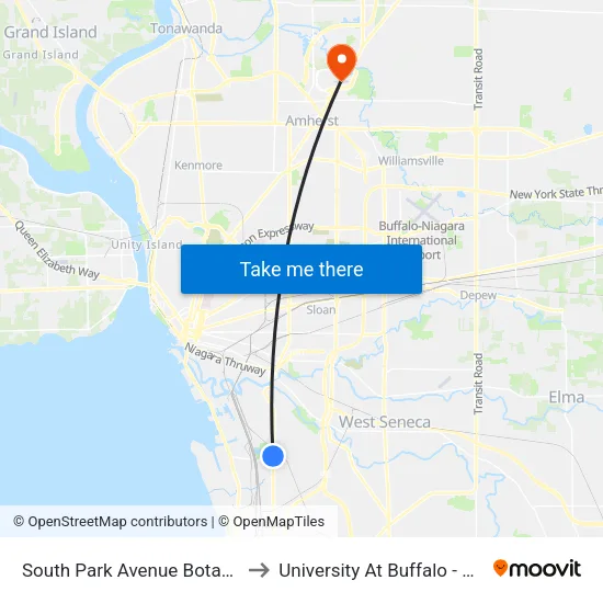 South Park Avenue Botanical Gardens to University At Buffalo - Alumni Arena map