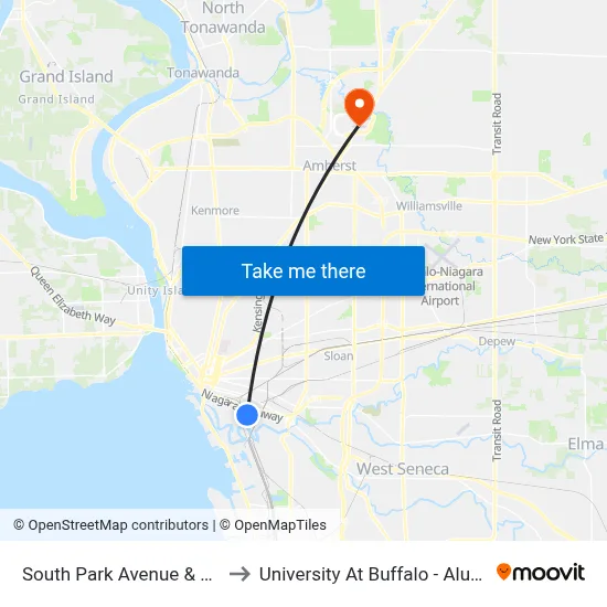 South Park Avenue & Elk Street to University At Buffalo - Alumni Arena map