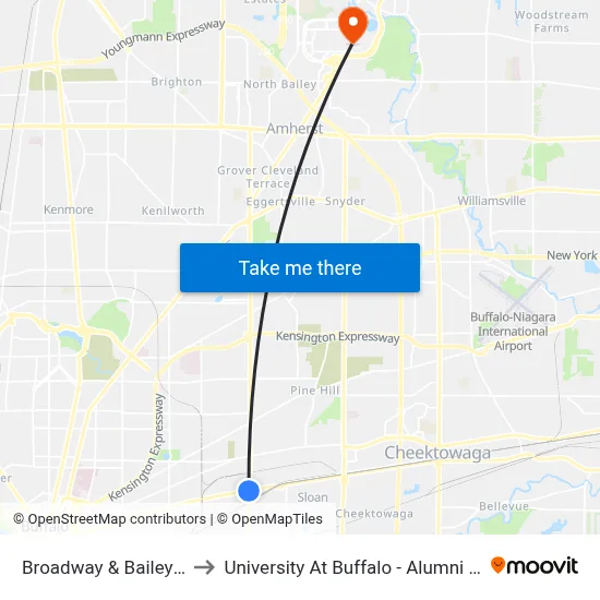 Broadway & Bailey Ave to University At Buffalo - Alumni Arena map