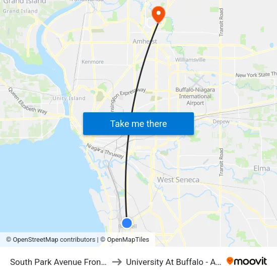 South Park Avenue Frontier Drive No to University At Buffalo - Alumni Arena map