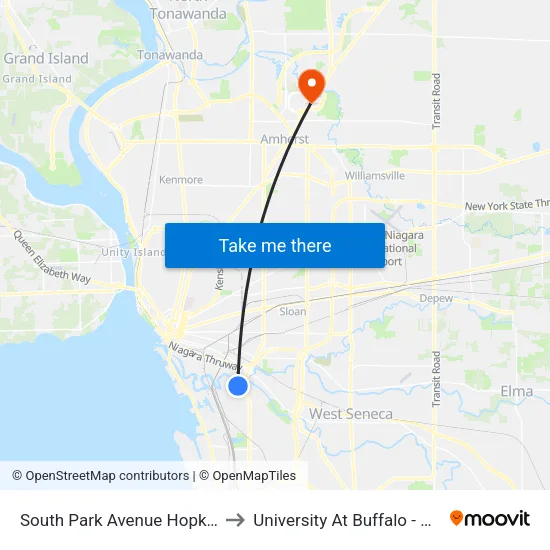 South Park Avenue Hopkins Street So to University At Buffalo - Alumni Arena map