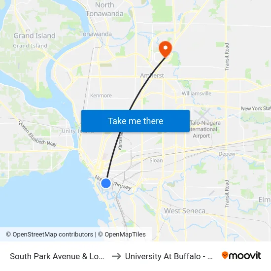 South Park Avenue & Louisiana Street to University At Buffalo - Alumni Arena map