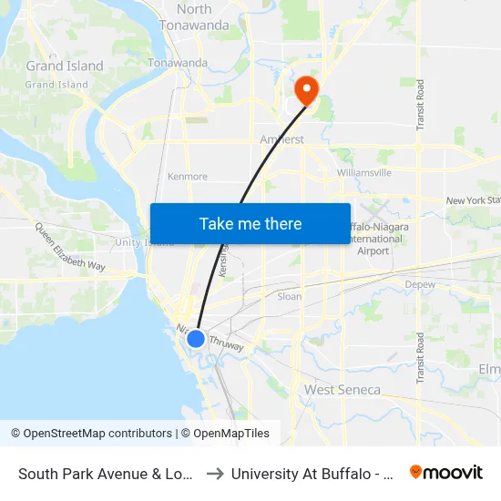 South Park Avenue & Louisiana Street to University At Buffalo - Alumni Arena map