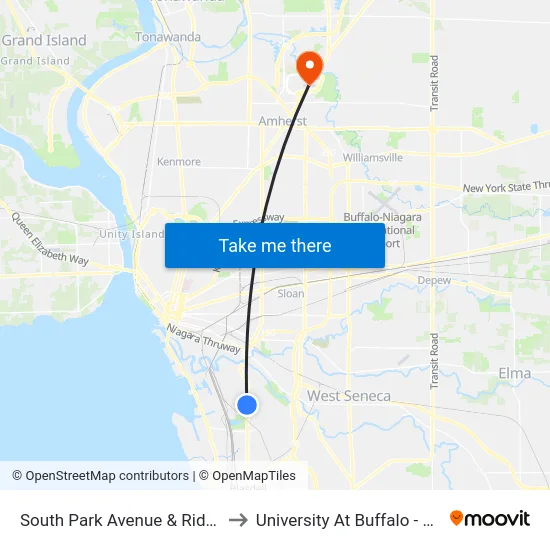 South Park Avenue & Ridgewood Road to University At Buffalo - Alumni Arena map