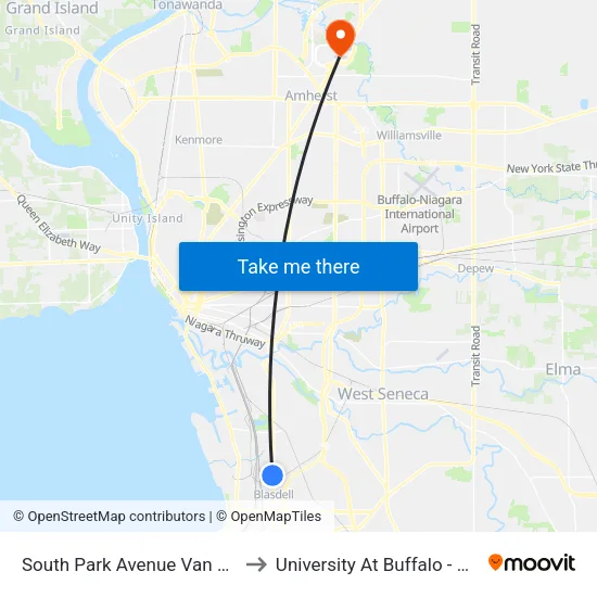 South Park Avenue Van Wyck Street S to University At Buffalo - Alumni Arena map