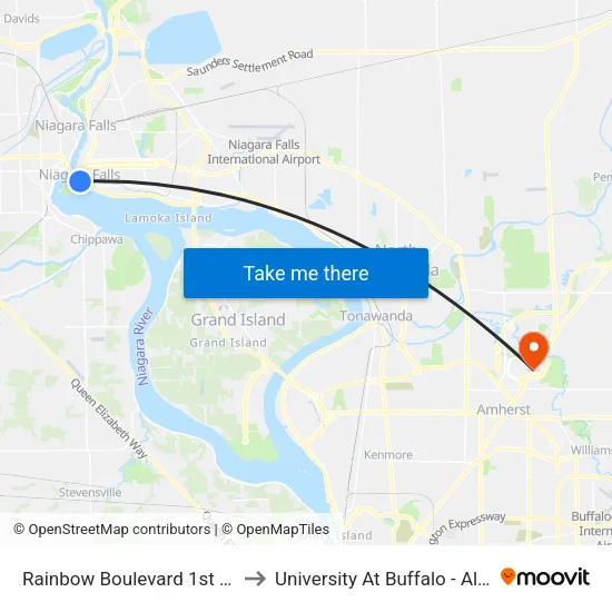 Rainbow Boulevard 1st Street West to University At Buffalo - Alumni Arena map
