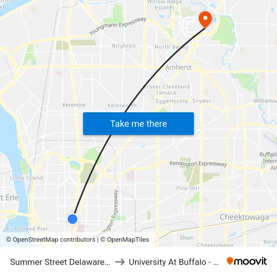 Summer Street Delaware Avenue West to University At Buffalo - Alumni Arena map