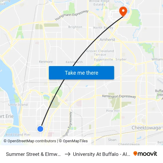 Summer Street & Elmwood Avenue to University At Buffalo - Alumni Arena map